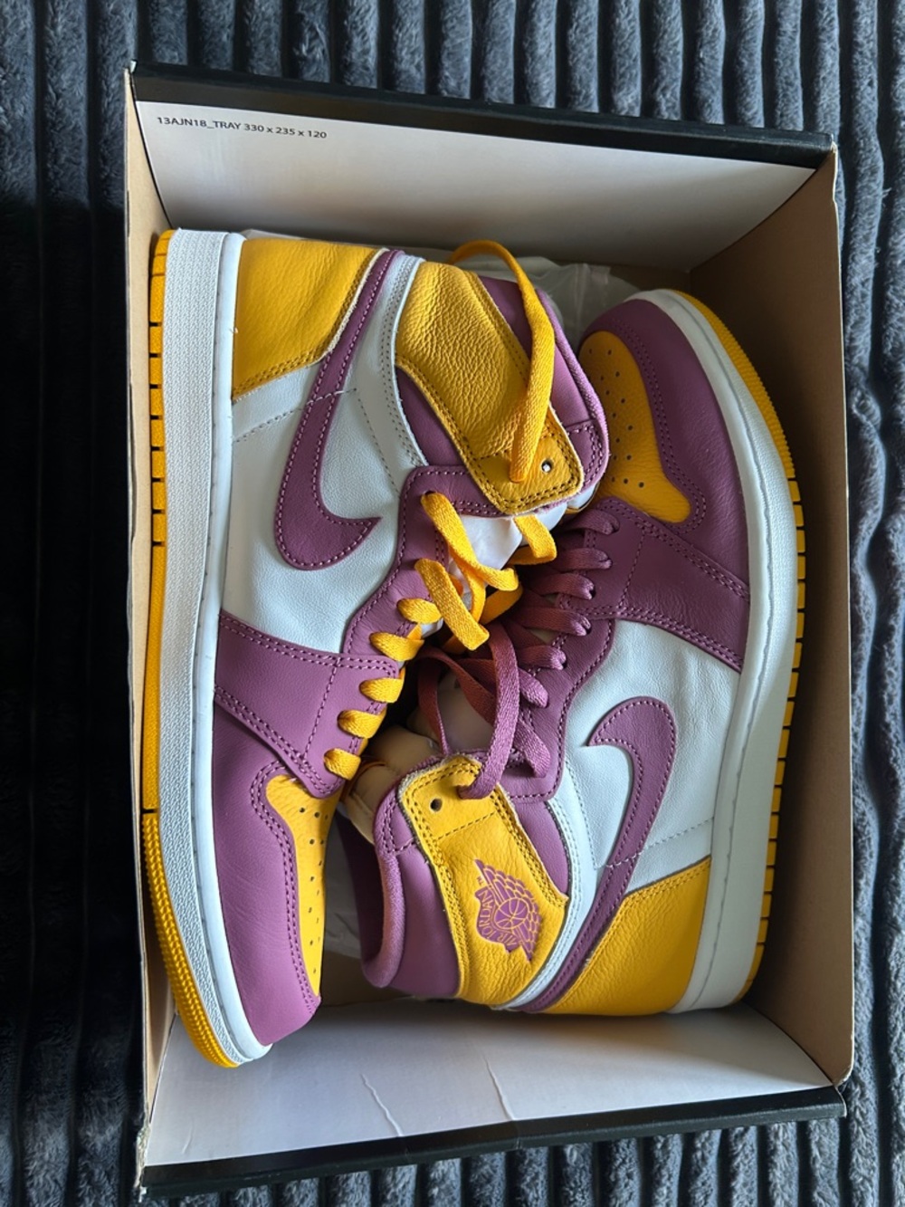 Nike High-Top Sneakers in Purple and Yellow with White Panels